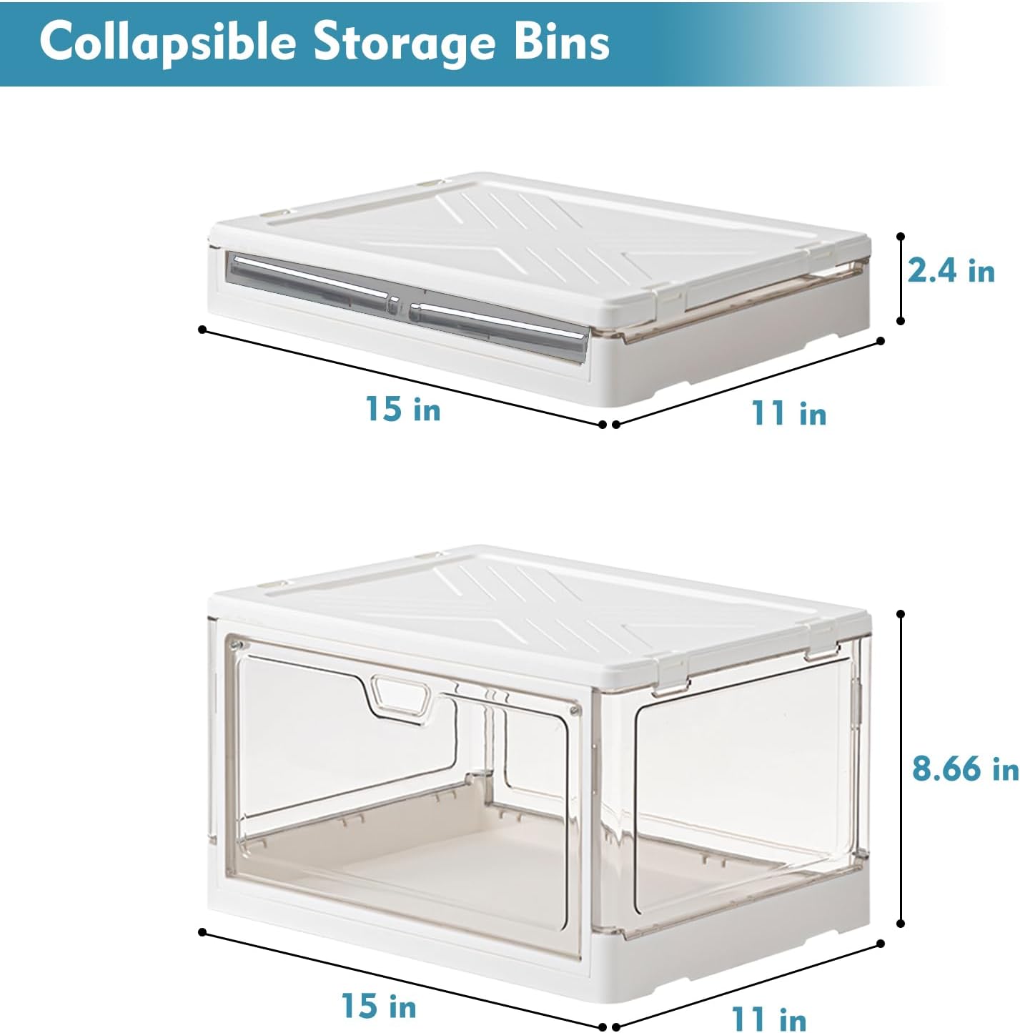 Clear Storage Bin with Lid 3 Pack 【Stackable & Sturdy】 Plastic Multifunctional Folding Storage Bins for Bedroom