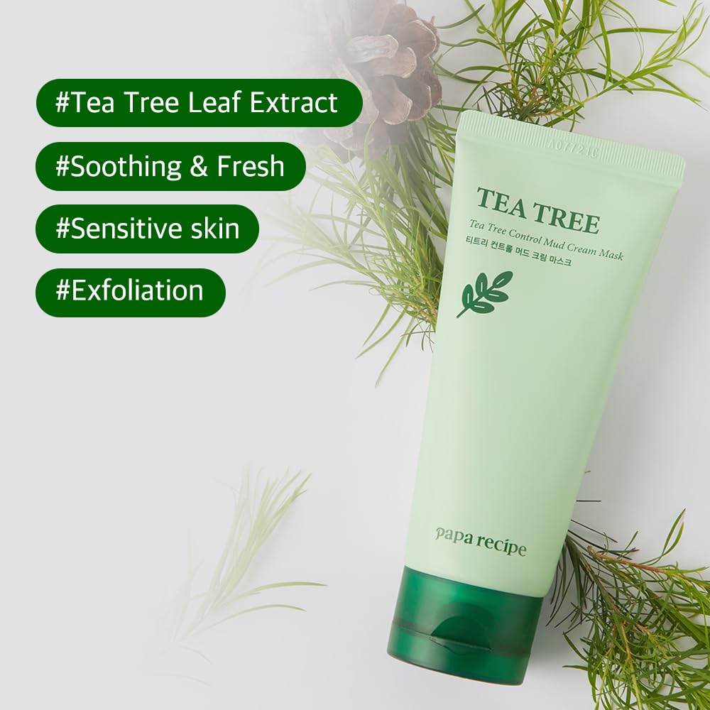 Mud Cream Mask | Soothing Tea Tree - Pore Purifying Clay Mask, Gentle Exfoliating Formula for Sensitive & Acne-prone