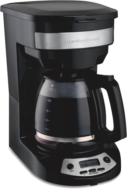 12 Cup Programmable Drip Coffee Maker | Regular & Bold Brew Options | Auto Pause and Pour | Glass Carafe | Black with