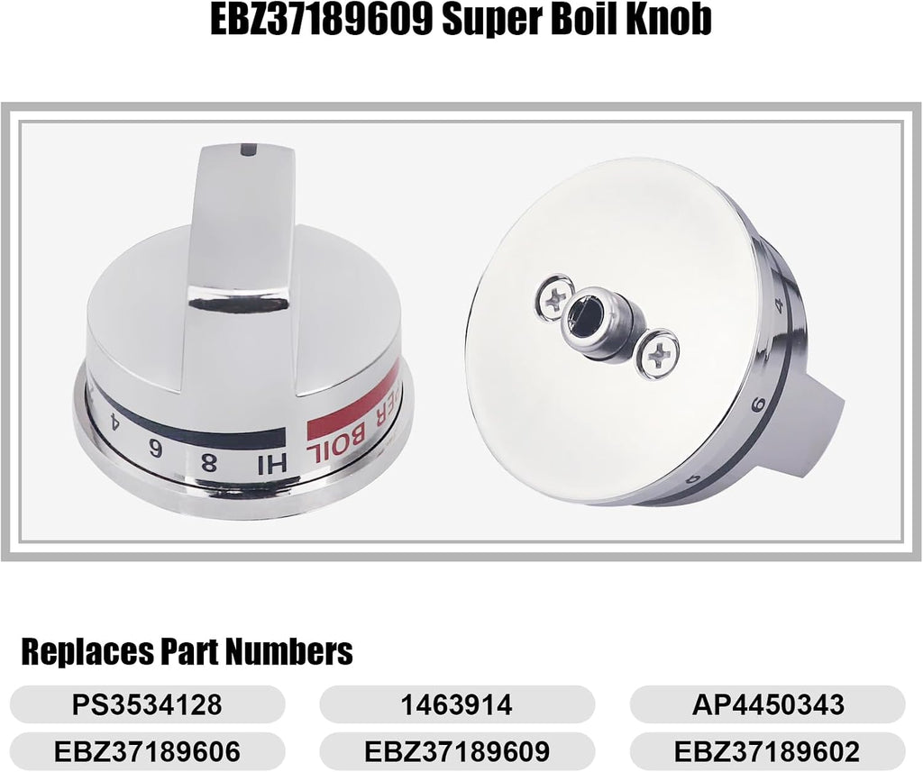4 Pcs EBZ37189611 Range Burner Knob and 1 Pcs EBZ37189609 Super Boil Burner Control Knob Compatible with L-G LRG30355ST LRG30357ST LRG30855ST Gas Stove Replacement Knobs