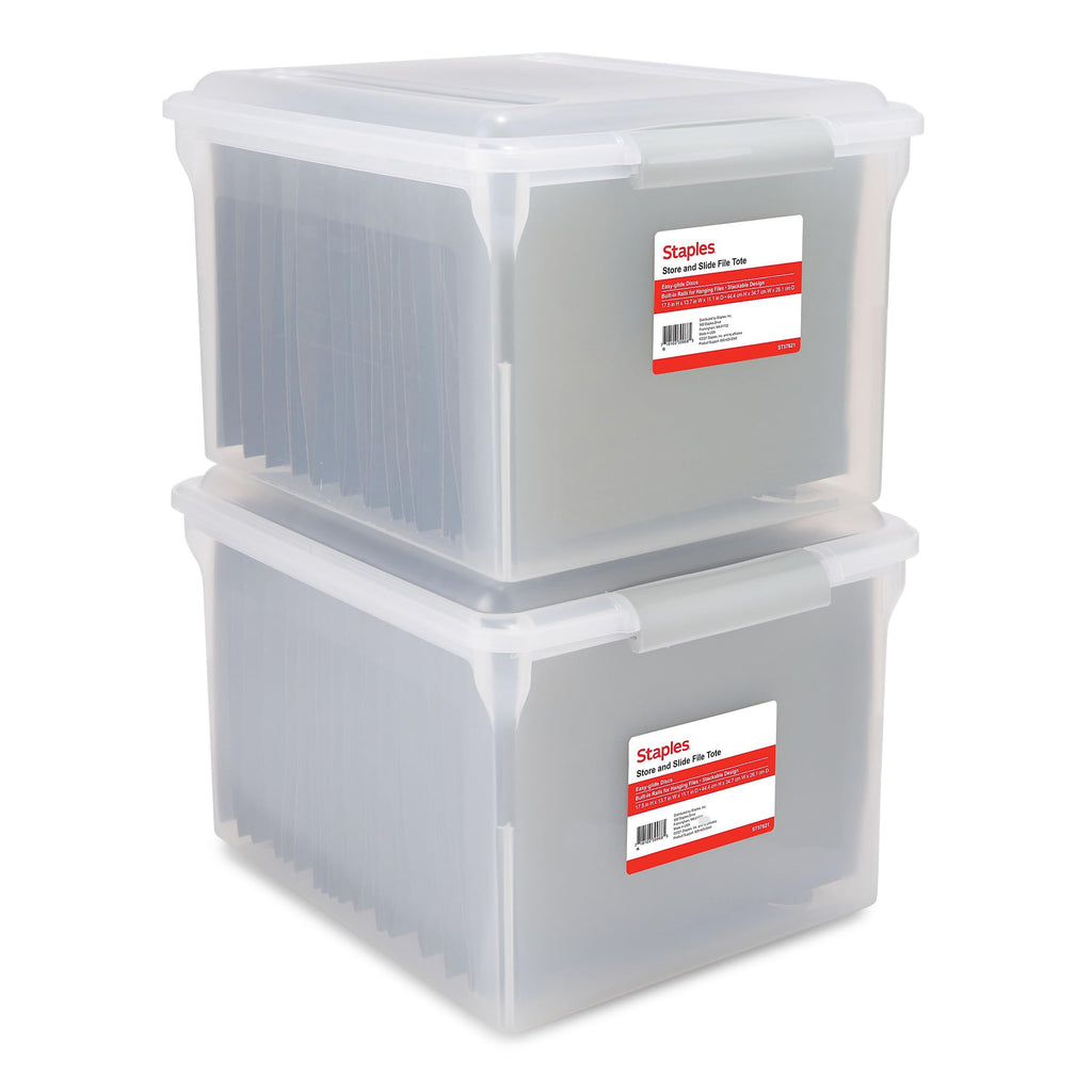 Store & Slide Plastic File Box, Latching, Letter/Legal, 2/Pk