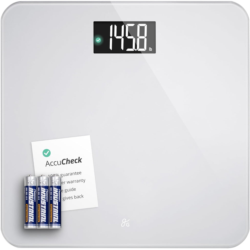 AccuCheck Digital Bathroom Scale for Body Weight (Pearl Gray) | Accurate Weight Scale with Double-Check Tech, Large