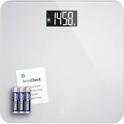 AccuCheck Digital Bathroom Scale for Body Weight (Pearl Gray) | Accurate Weight Scale with Double-Check Tech, Large
