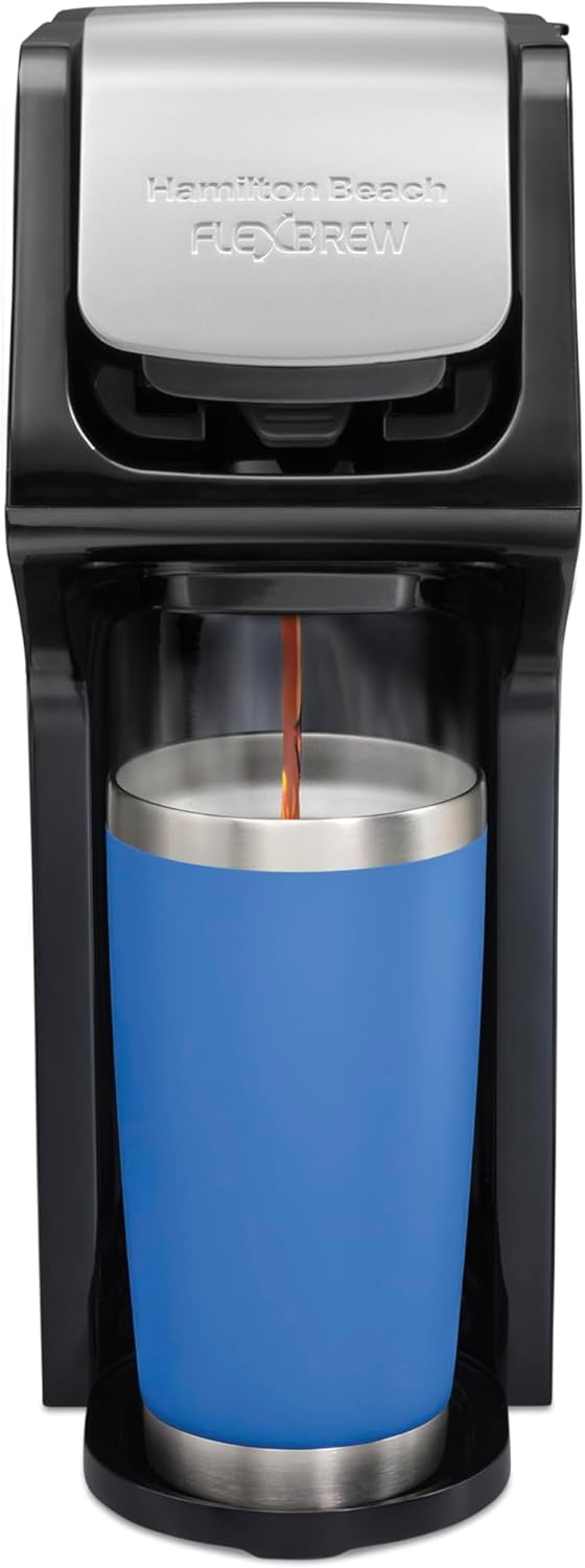 FlexBrew Single Serve Coffee Maker | Uses Pod Packs and Grounds | Regular & Bold Options | Slim Design | 14 oz.