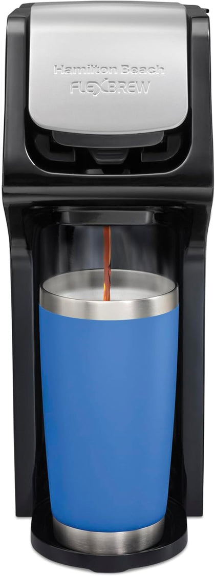 FlexBrew Single Serve Coffee Maker | Uses Pod Packs and Grounds | Regular & Bold Options | Slim Design | 14 oz.