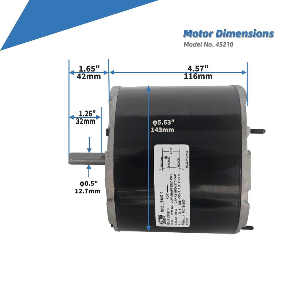 45210 Condenser Fan Motor 1/5 HP Replaces Carrier HC37GE210 Genteq 3S003 | Compatible with GE 5KCP39GFY917S