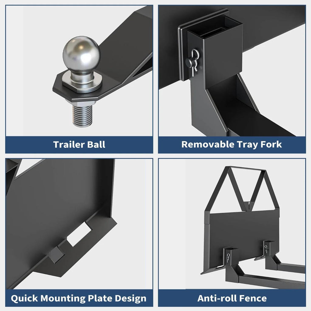 Heavy Duty Pallet Forks 2600 lbs Capacity, 46" Quick Attach Skid Steer Forks with Trailer Hitch Ball for Tractor