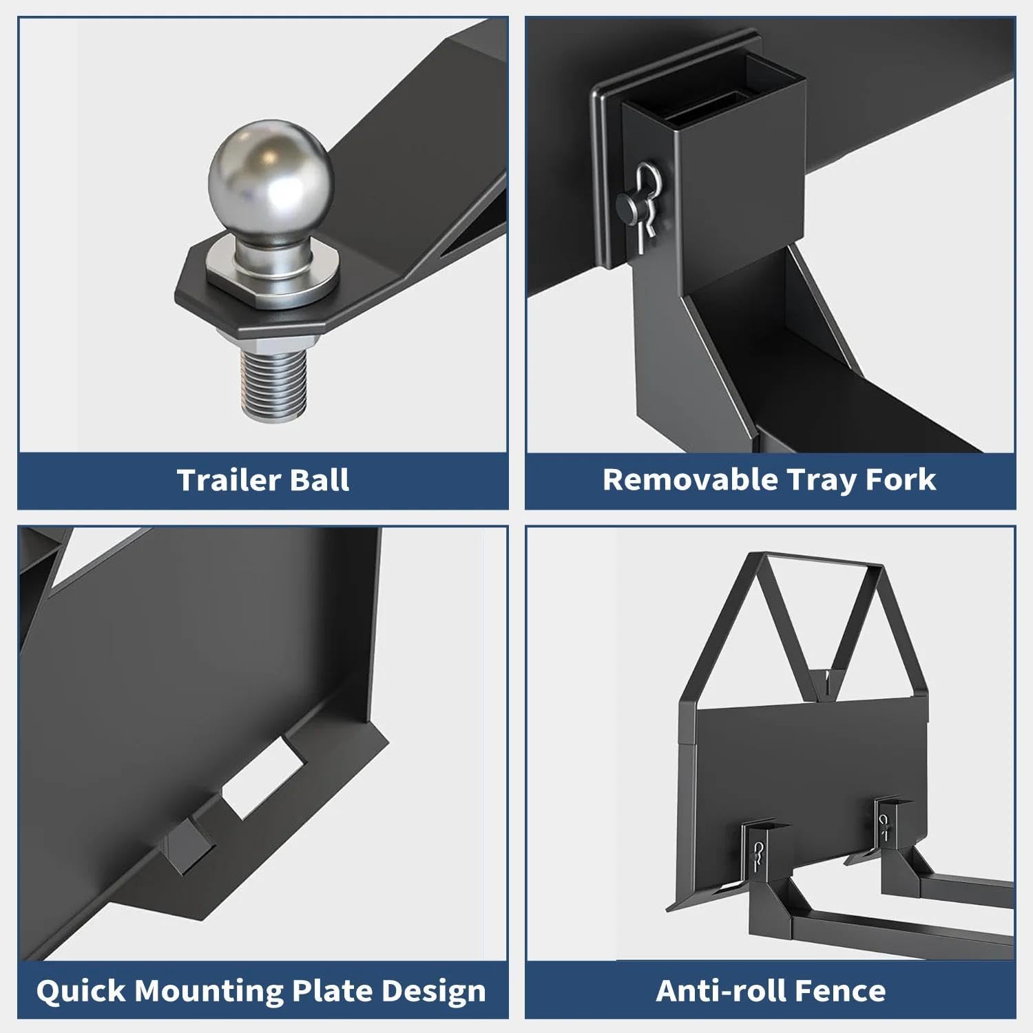 Heavy Duty Pallet Forks 2600 lbs Capacity, 46" Quick Attach Skid Steer Forks with Trailer Hitch Ball for Tractor