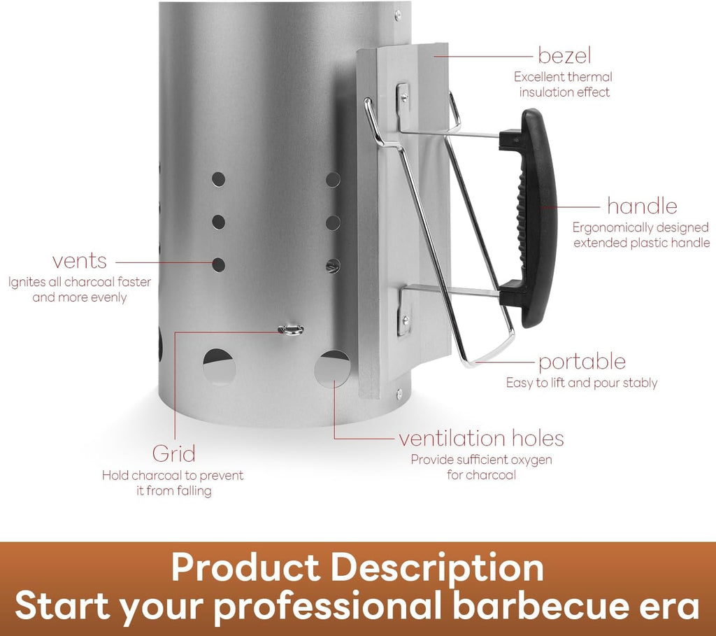 Charcoal Chimney Starter, Chimney Charcoal Starter for Charcoal Barbecue Grills, Suitable for Outdoor Cooking and