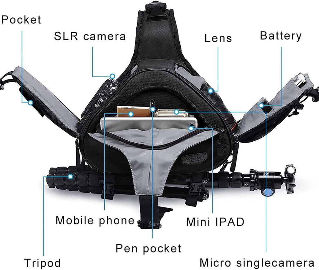 Camera Bag Sling Backpack Camera Case Waterproof with Rain Cover Tripod Holder, Compatible for DSLR/SLR Mirrorless