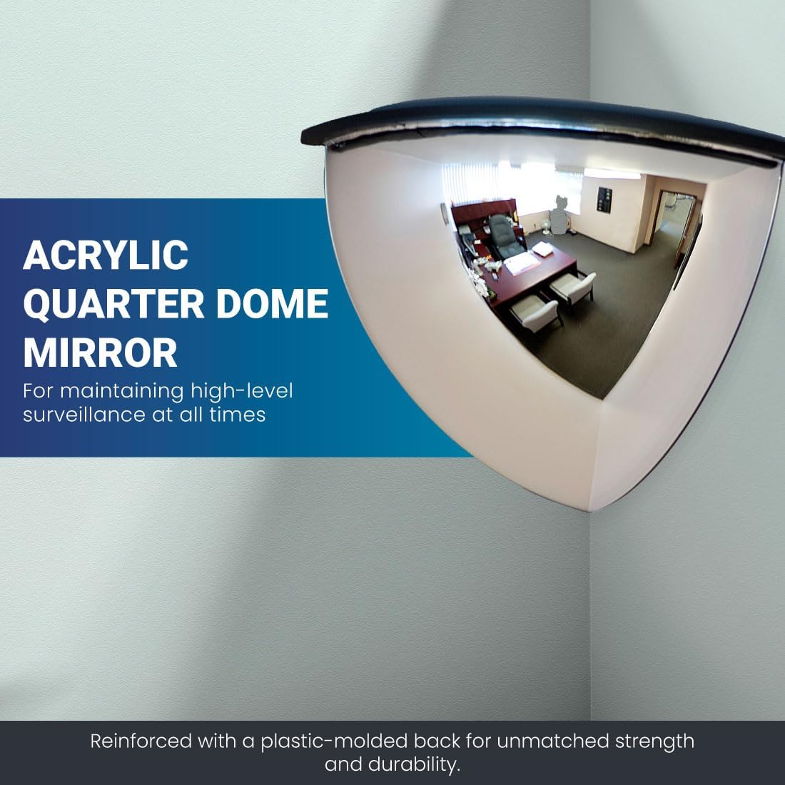 18" Acrylic Quarter Dome Mirror With Plastic Back, Round Indoor Security for Driveway Safety Spots, Outdoor Warehouse