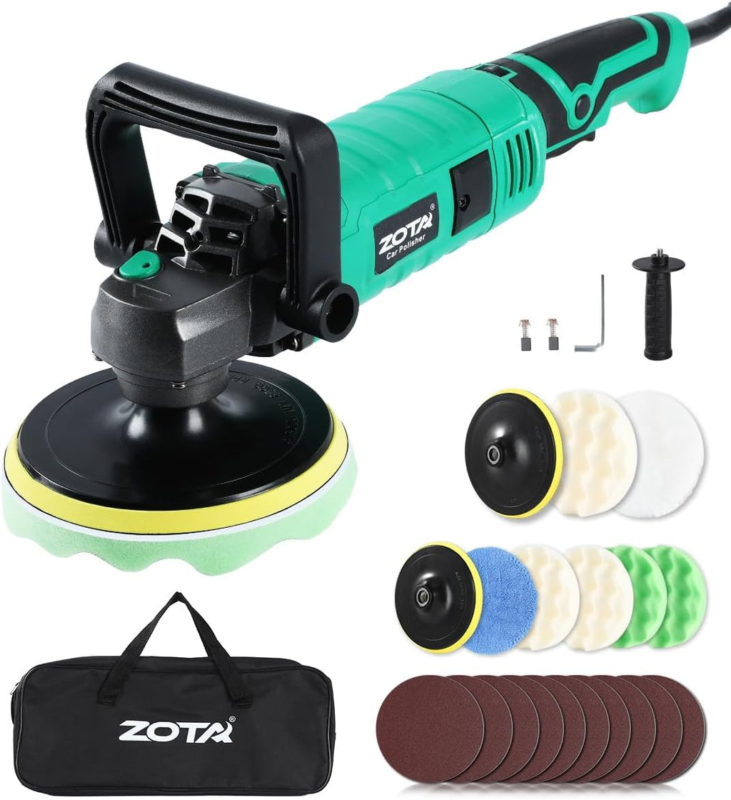 Buffer Polisher, 1600W 7 Inch/6 Inch Pure Copper Motor Car Buffers and Polishers Kit, 7 Variable Speeds 1000-3500 RPM