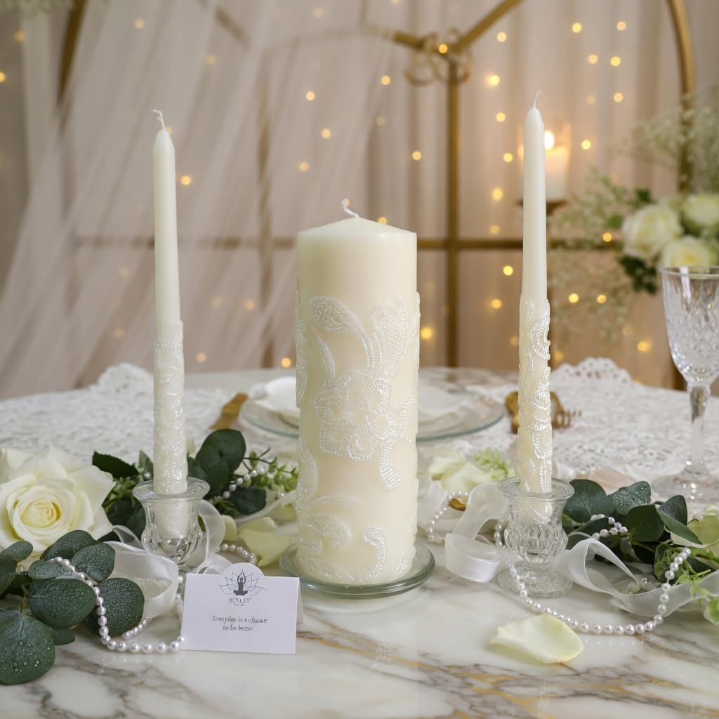 11.50 Inch High Cream Wedding Unity Candle Set Includes 1 Pillar and 2 Taper Candles Great for Weddings as Well as