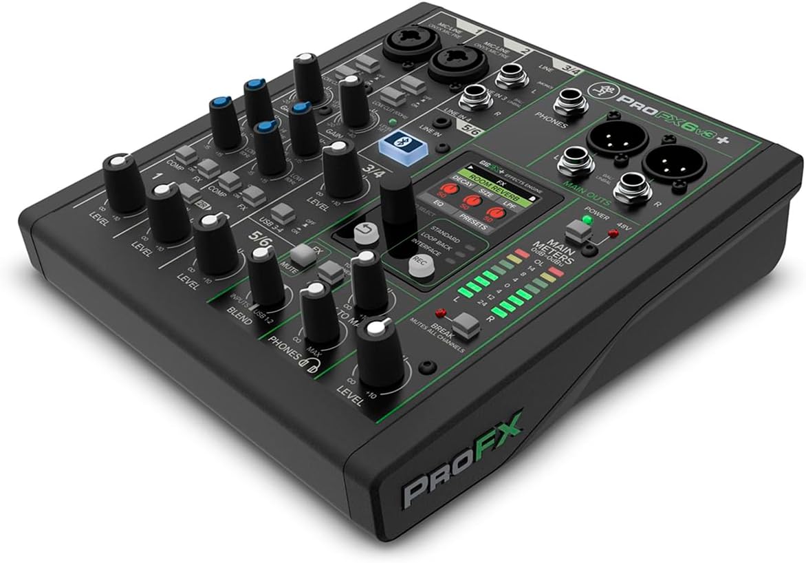 ProFX6v3+ 6-Channel Professional Analog Mixer with USB, Onyx Mic Preamps, GigFX Effects Engine, and Bluetooth | Onyx