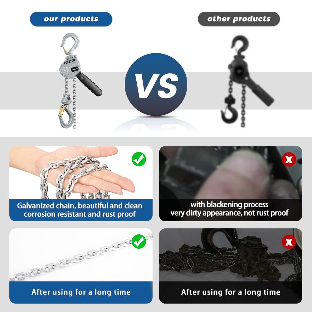 Mini Lever Chain Hoist,0.5 Ton/1100LBS 10FT Manual Come Along Puller | Aluminum Alloy Body with G80 Chain, Equipped