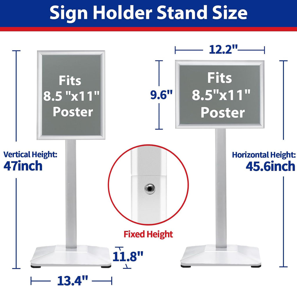 Pedestal Sign holder Stand 8.5x11inch Adjustable Standing Floor Sign Stand with Heavy Base & Snap Frame Display Stand