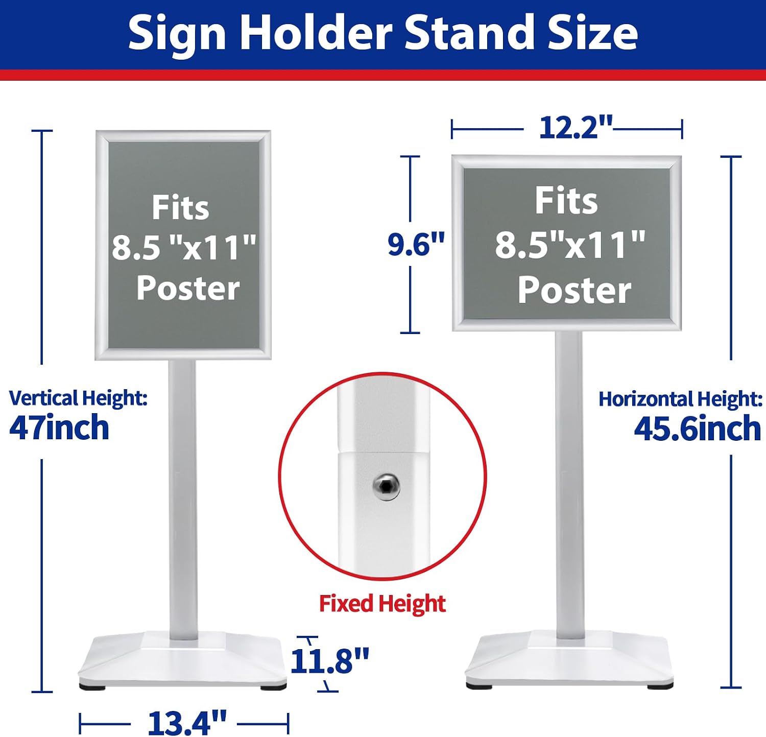 Pedestal Sign holder Stand 8.5x11inch Adjustable Standing Floor Sign Stand with Heavy Base & Snap Frame Display Stand
