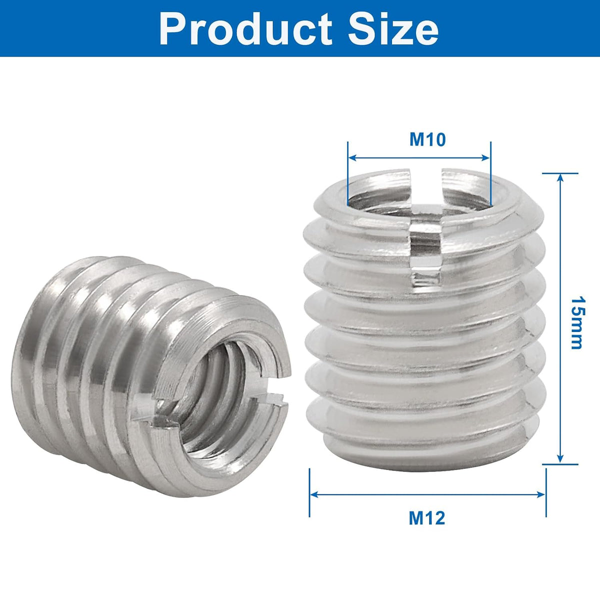 Self Tapping Thread Inserts Stainless Steel M10 Female M12 Male