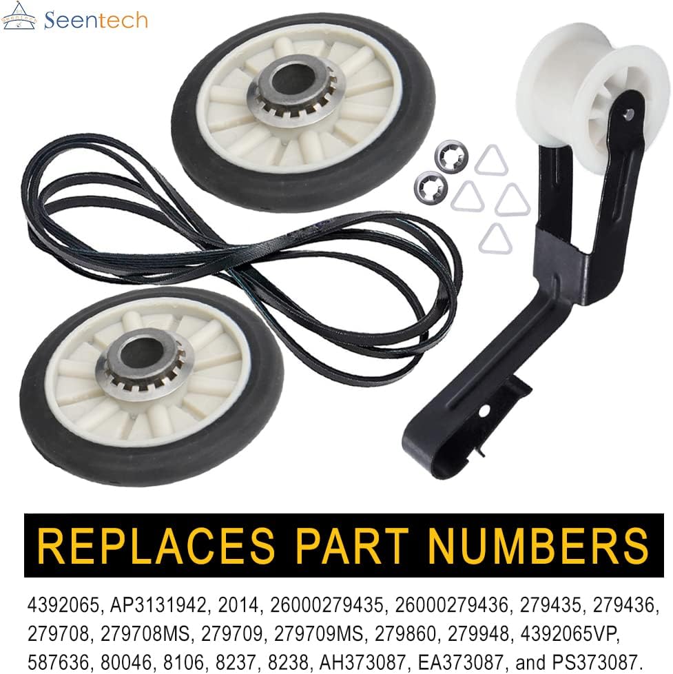 4392065 Dryer Repair Kit with 349241T Drum Support Roller, 691366 Idler Pulley, 341241 Belt for Whirlpool Kenmore
