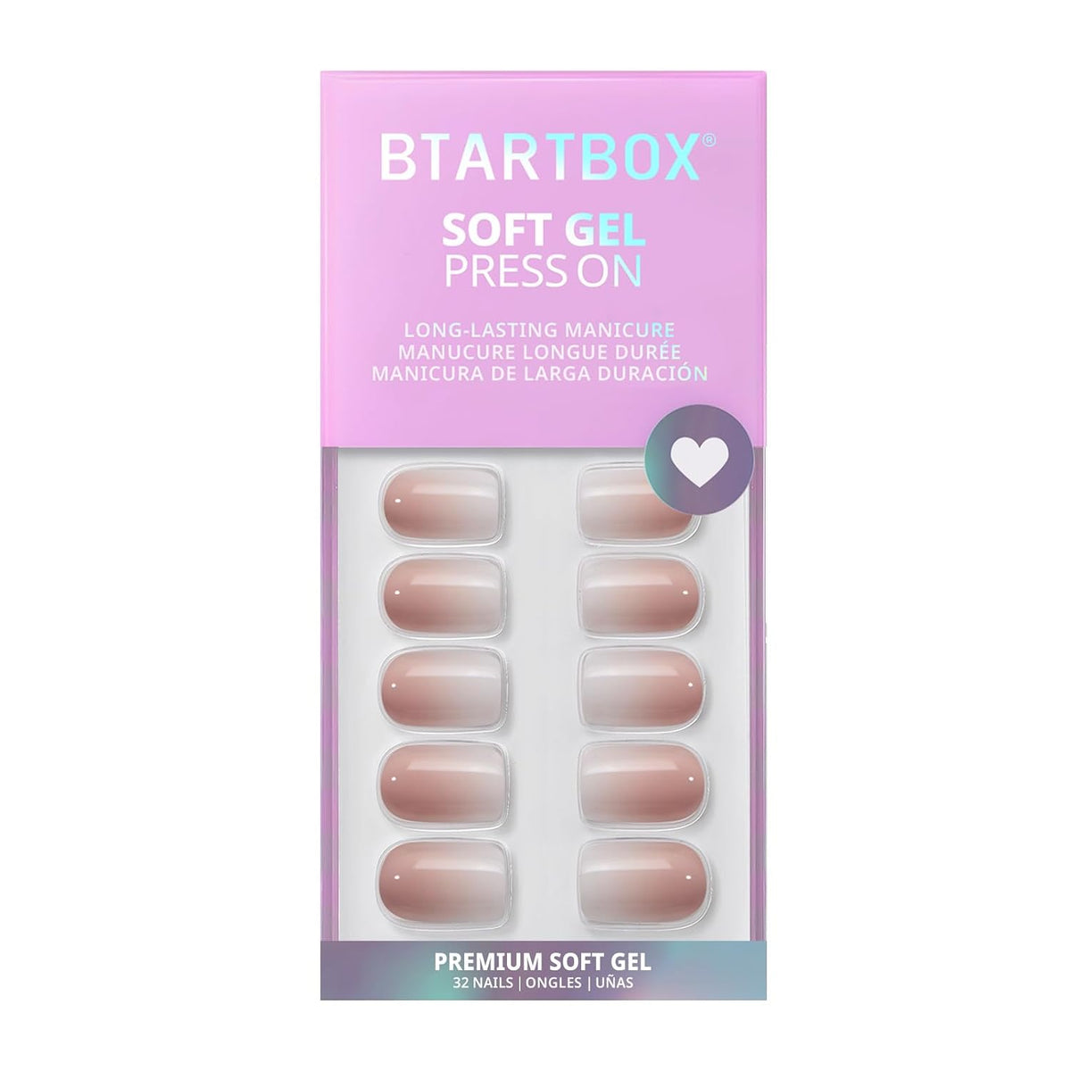 Press On Nails, Short Square Pink Fake Nails, 32Pcs Full Kit