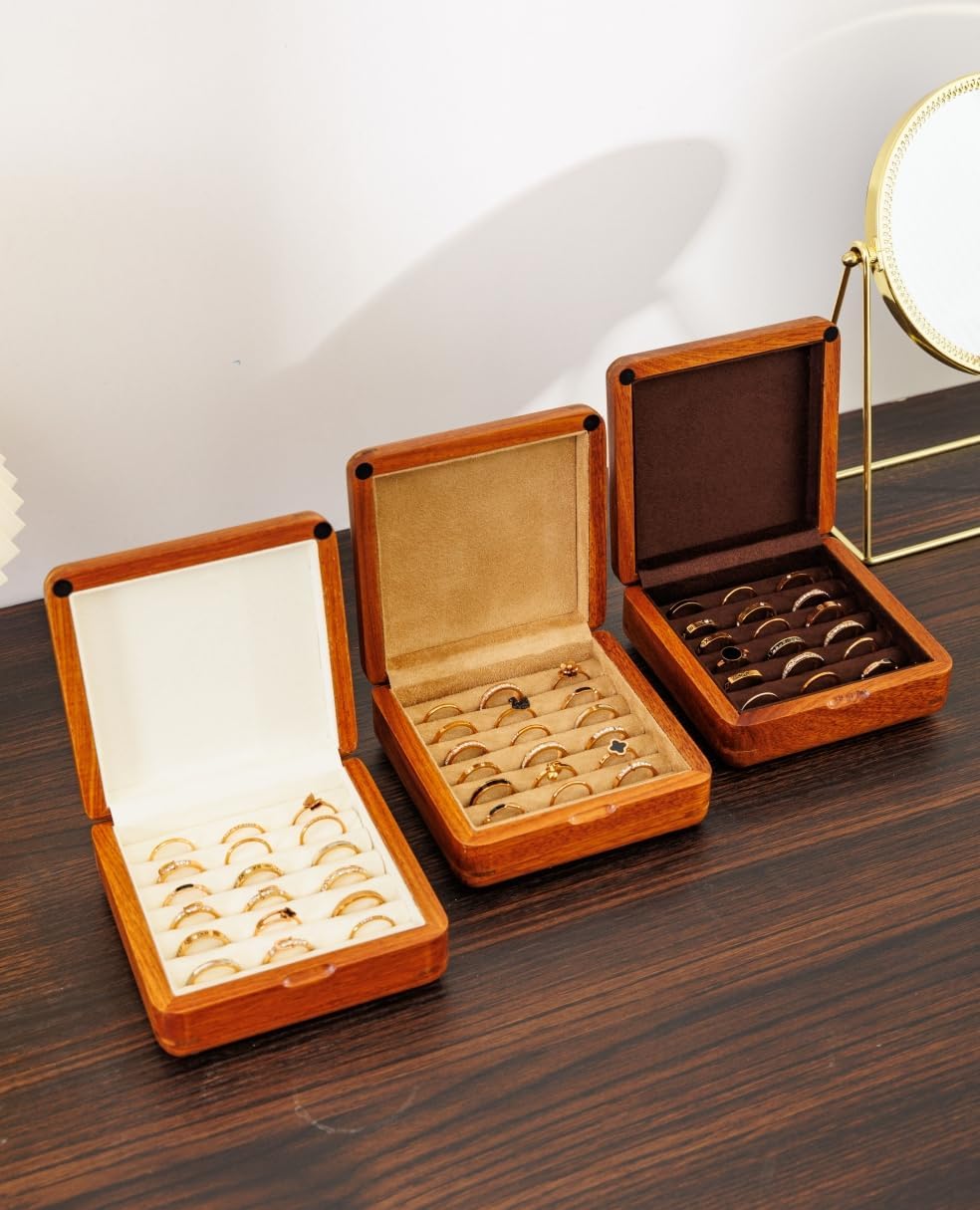 Jewelry Case Solid Wood Jewelry Organizer Box for Multiple Rings Cufflinks Earrings Portable Travel Storage Rings