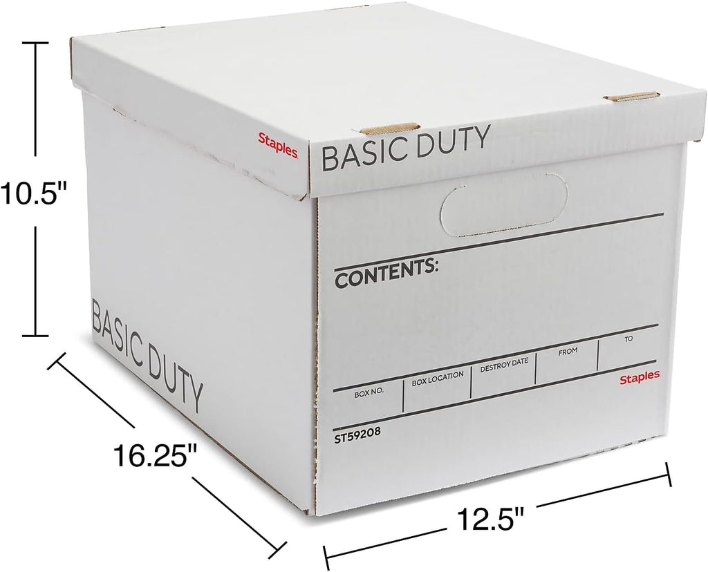 Corrugated File Box Lift Off Lid, Letter/Legal Size, White/Black, 10/Pack