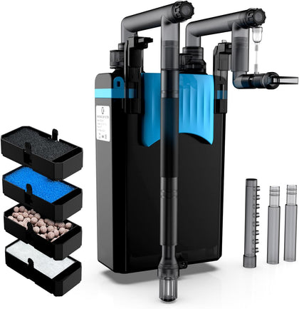 HOB Aquarium Filter for Small Fish Tanks, 4-Stage Hang on Back Canister Filter, 106 GPH Adjustable Flow, Rainfall