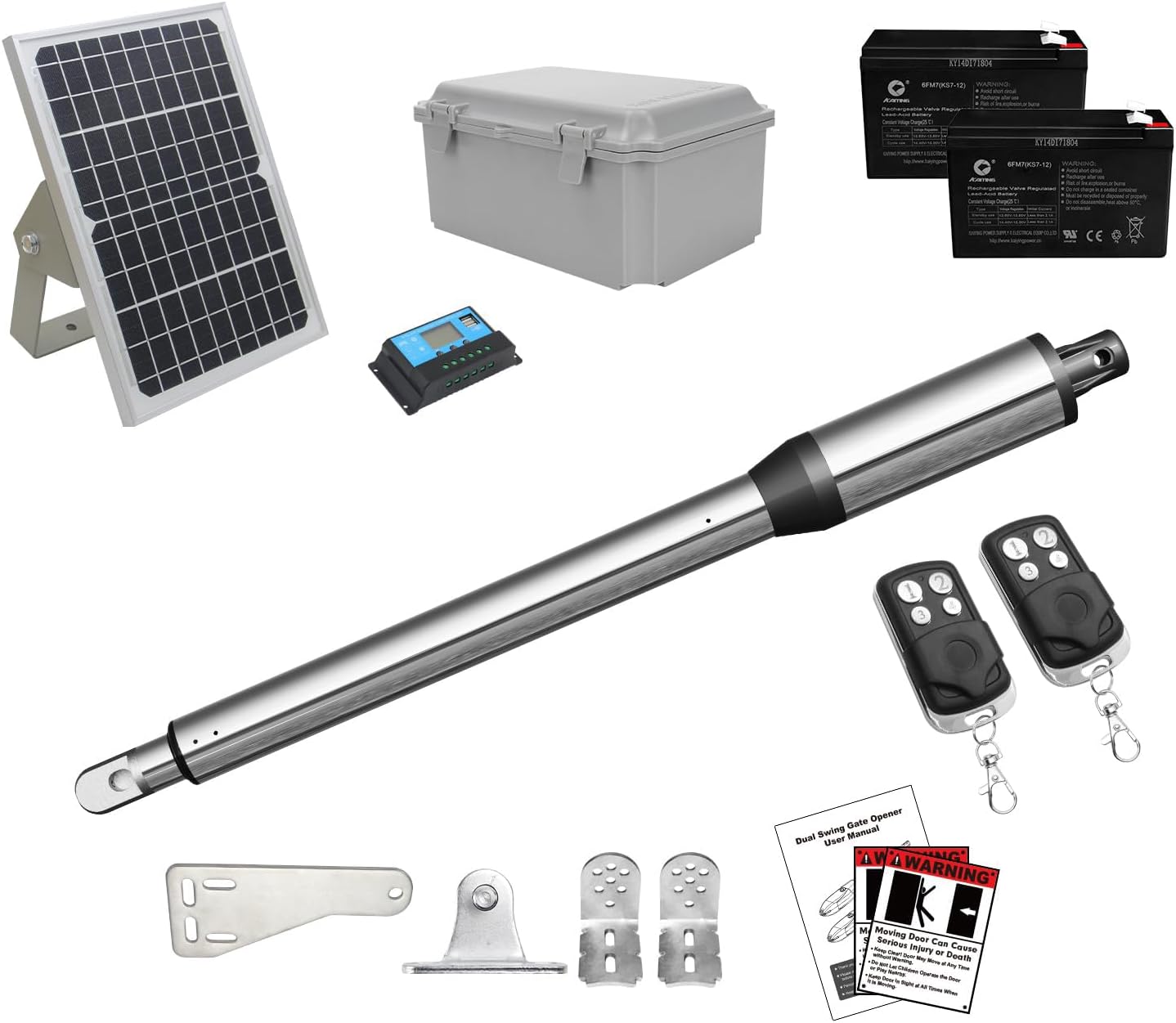C01 Solar Gate Opener with Batteries & Solar Panel for Single Swing Gates Up to 440lb 12FT Automatic Gate Openers