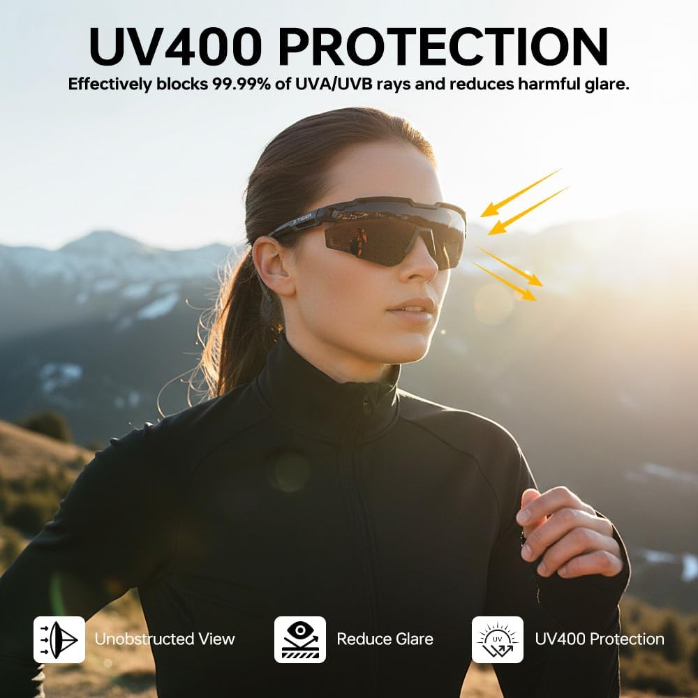 Polarized Sports Sunglasses for Men Women 22g Ultra-Light Glasses | UV400 Protection, Adjustable Silicone Nose Pads &