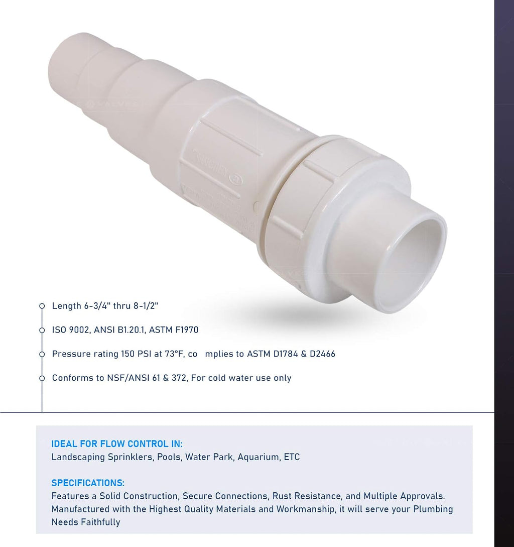 Midline Valve 567SD034 Heavy Duty PVC Repair Coupling; Expandable Pipe Fitting; 3/4 in. White Plastic
