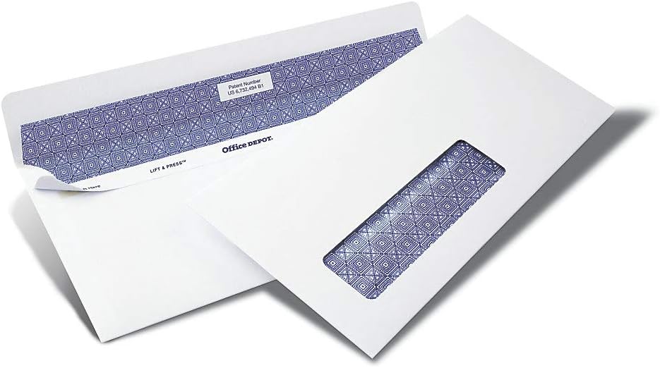 100% Recycled Lift Press(TM) Window Envelopes, #10 (4 1/8in. x 9 1/2in.), White, Pack Of 500, 76171