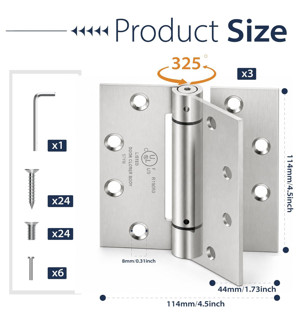 3-Pack 4.5 Inch Self Closing Door Hinges with Square Corners,Brushed Nickel