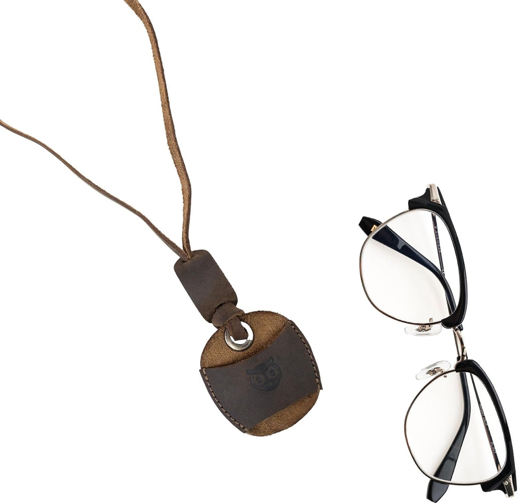 Eyeglasses Holder for Men and Women, Pen and Sunglasses Case, Full Grain Leather, Handmade Neck Strap