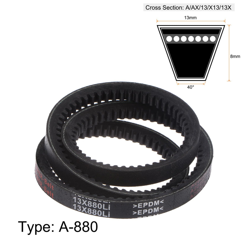 HARFINGTON 2pcs 13x880 Cogged V-Belts AX Section Drive Raw Edge Belt 880mm Inner Girth 13mm Width 8mm Thickness EPDM for Power Transmission