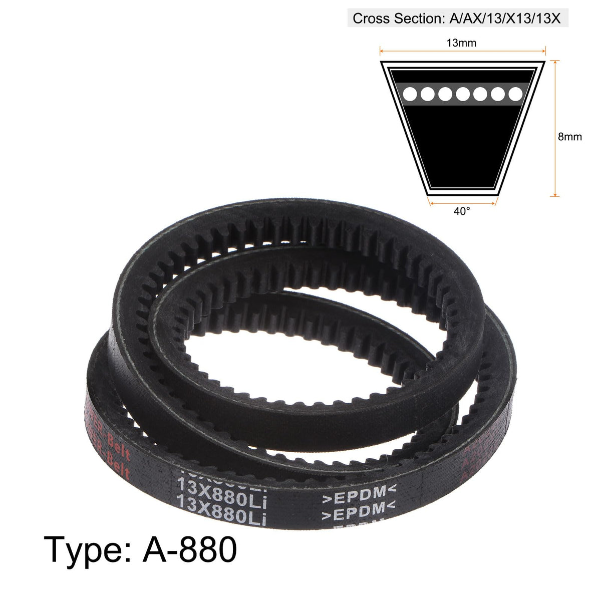HARFINGTON 2pcs 13x880 Cogged V-Belts AX Section Drive Raw Edge Belt 880mm Inner Girth 13mm Width 8mm Thickness EPDM for Power Transmission