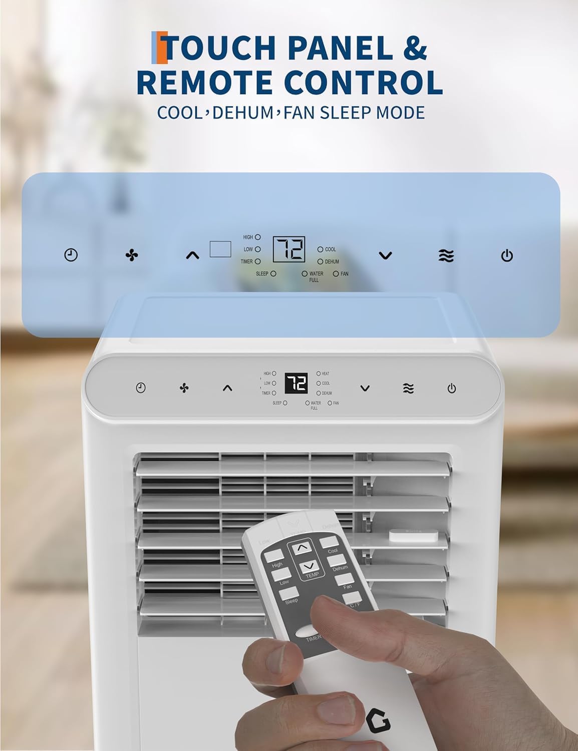 8,000 BTU Portable Air Conditioner, 3-in-1 Portable AC Unit with Cool, Dehumidifier & Fan Modes, Covers Rooms up to