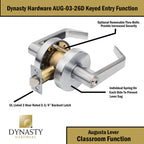 Dynasty Augusta Classroom Lever Lockset, ADA, Grade 2, Satin Chrome