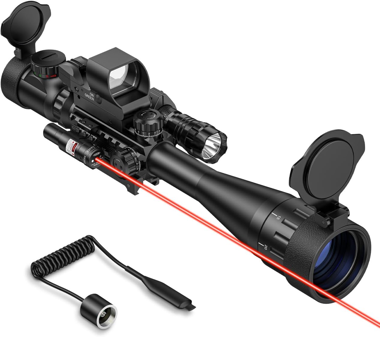6-24x50 AO Rifle Scope Combo, Dual Illuminated Scope Optics with Holographic Red & Green Dot Sight, IIIA/2MW Laser