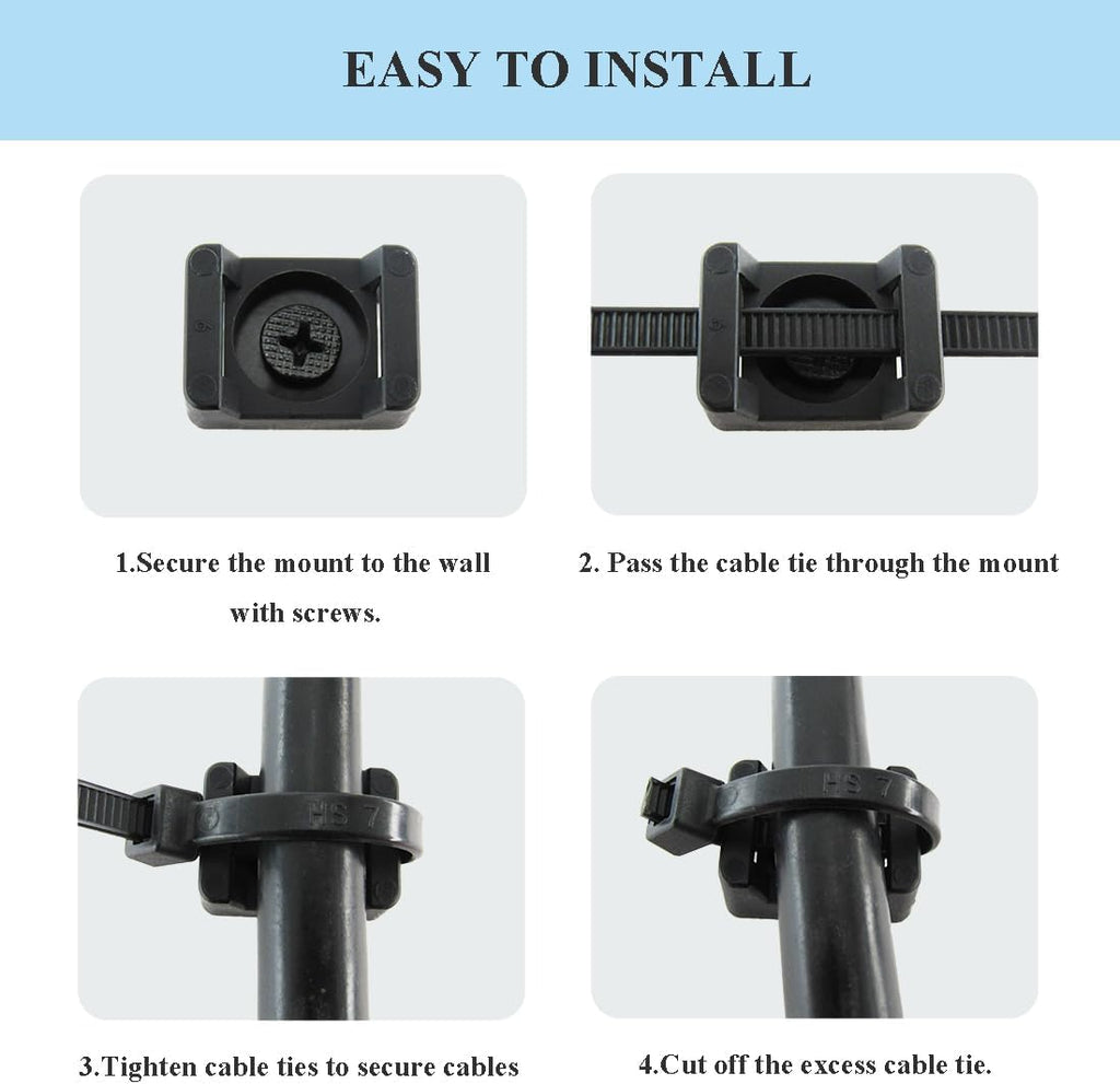 Saddle Type Cable Zip Tie Mounts Base Kit with Screw Hole,Set Strong 6 Inch Nylon Cable Ties and Screws Each 100