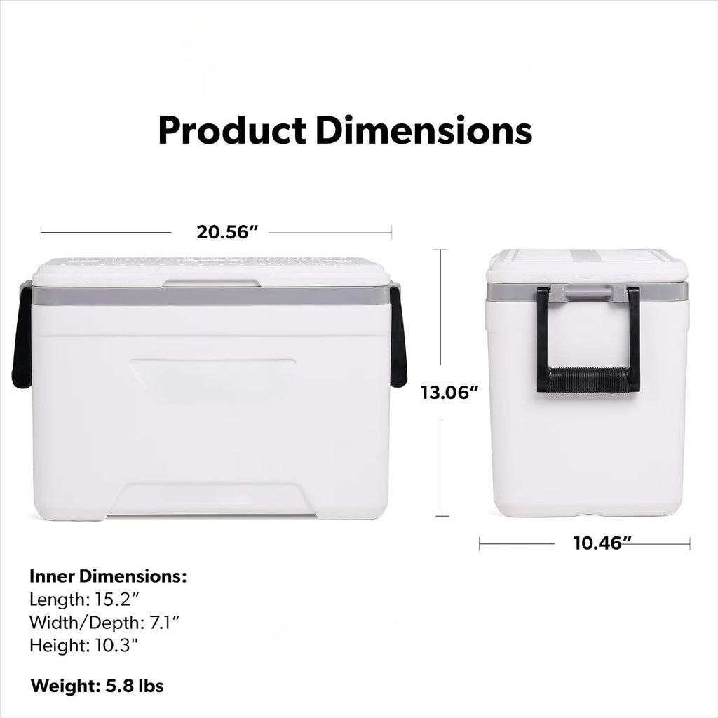 25 QT Hard Sided Cooler White, UV Resistant Ice Chest with Fish Ruler, Swing Handles for Fishing Boat Trip