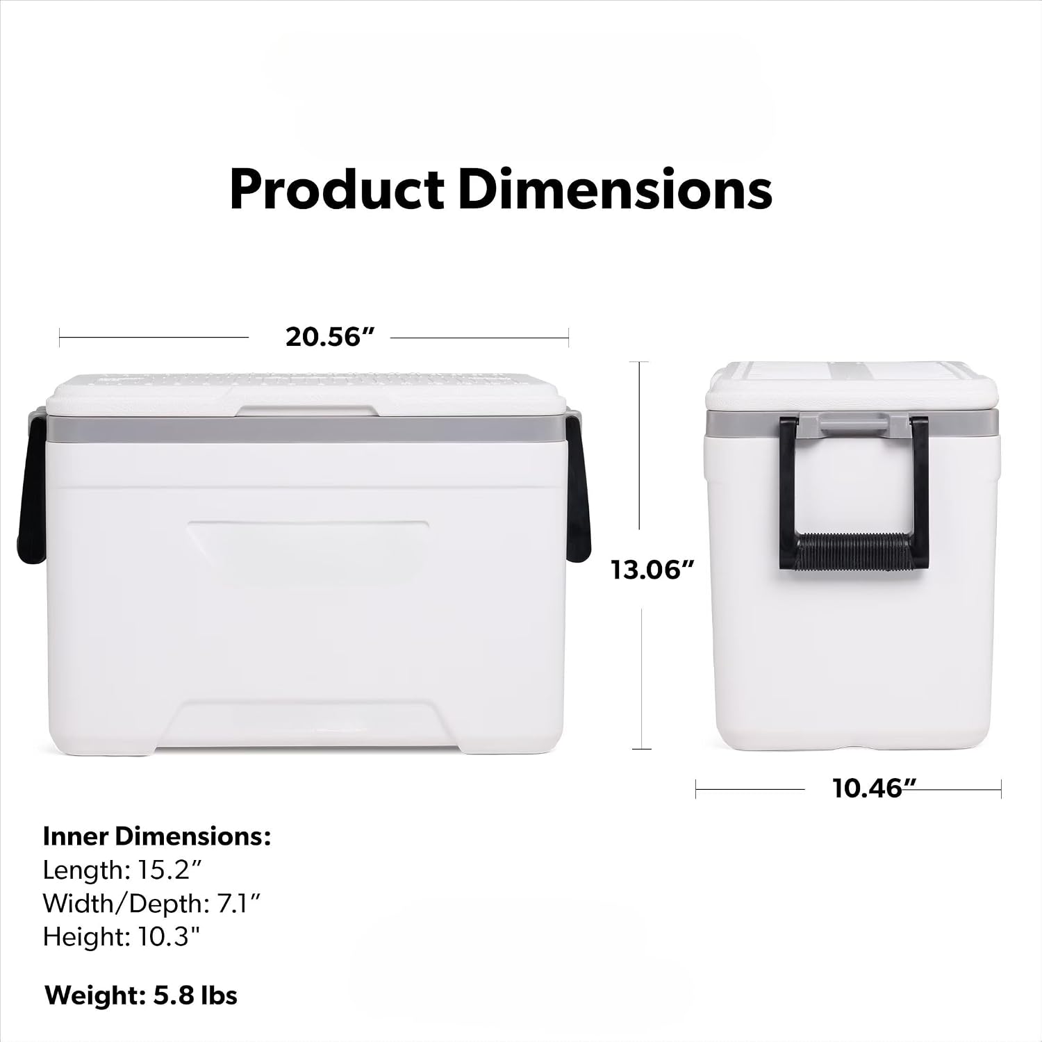 25 QT Hard Sided Cooler White, UV Resistant Ice Chest with Fish Ruler, Swing Handles for Fishing Boat Trip