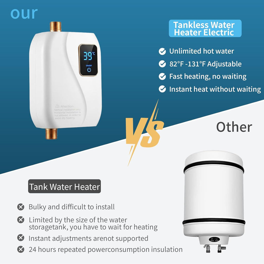Tankless Water Heater Electric, 3000W Tankless Electric Water Heater 110V, On Demand Hot Water Heater Electric with