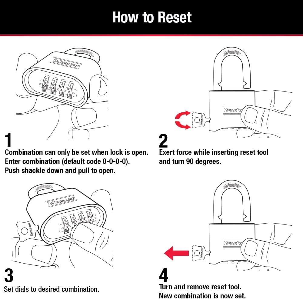 Combination Padlock Weather Resistant Lock Black 4-Pack 178EC4 | Resettable Combination Lock For Gym Lockers, Gates