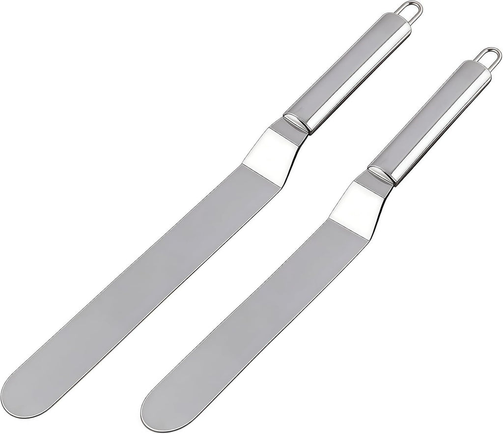 Offset Spatula Set - 2Pcs 6" & 8" Stainless Steel Icing Frosting Smoother - Cake Decorating Tools for Cake