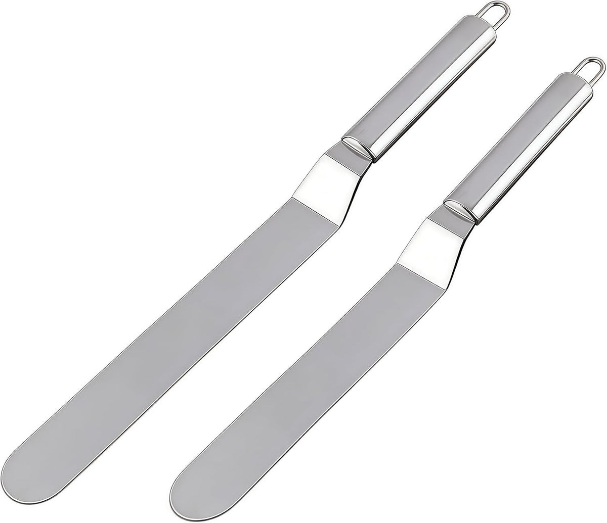 Offset Spatula Set - 2Pcs 6" & 8" Stainless Steel Icing Frosting Smoother - Cake Decorating Tools for Cake