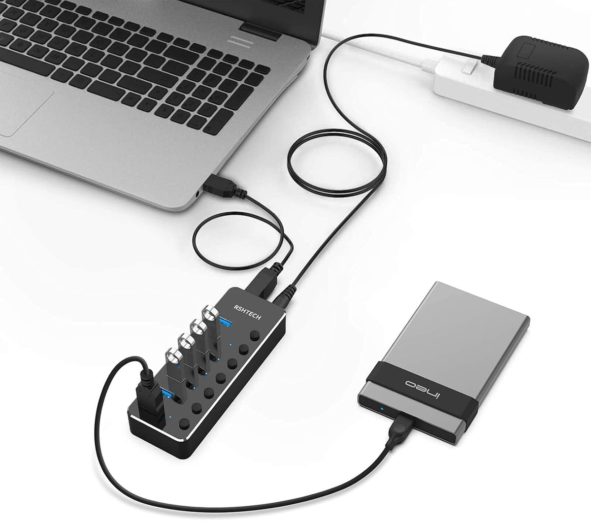 7-Port Powered USB Hub, USB 3.0 Data Port Extender Hub, RSH-518