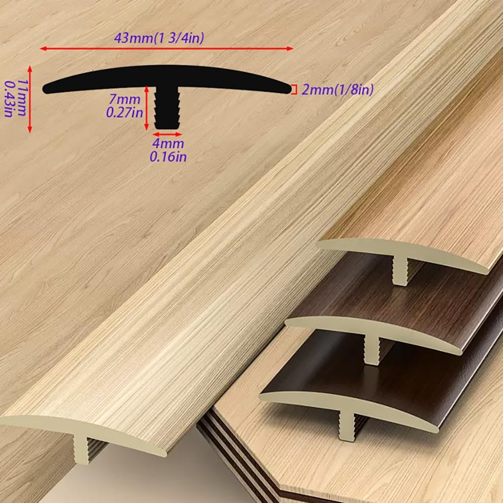 T Molding Floor Transition Strip for Tile to Laminate/Vinyl and Carpet, PVC Flat Divider Strip for Joining Flooring
