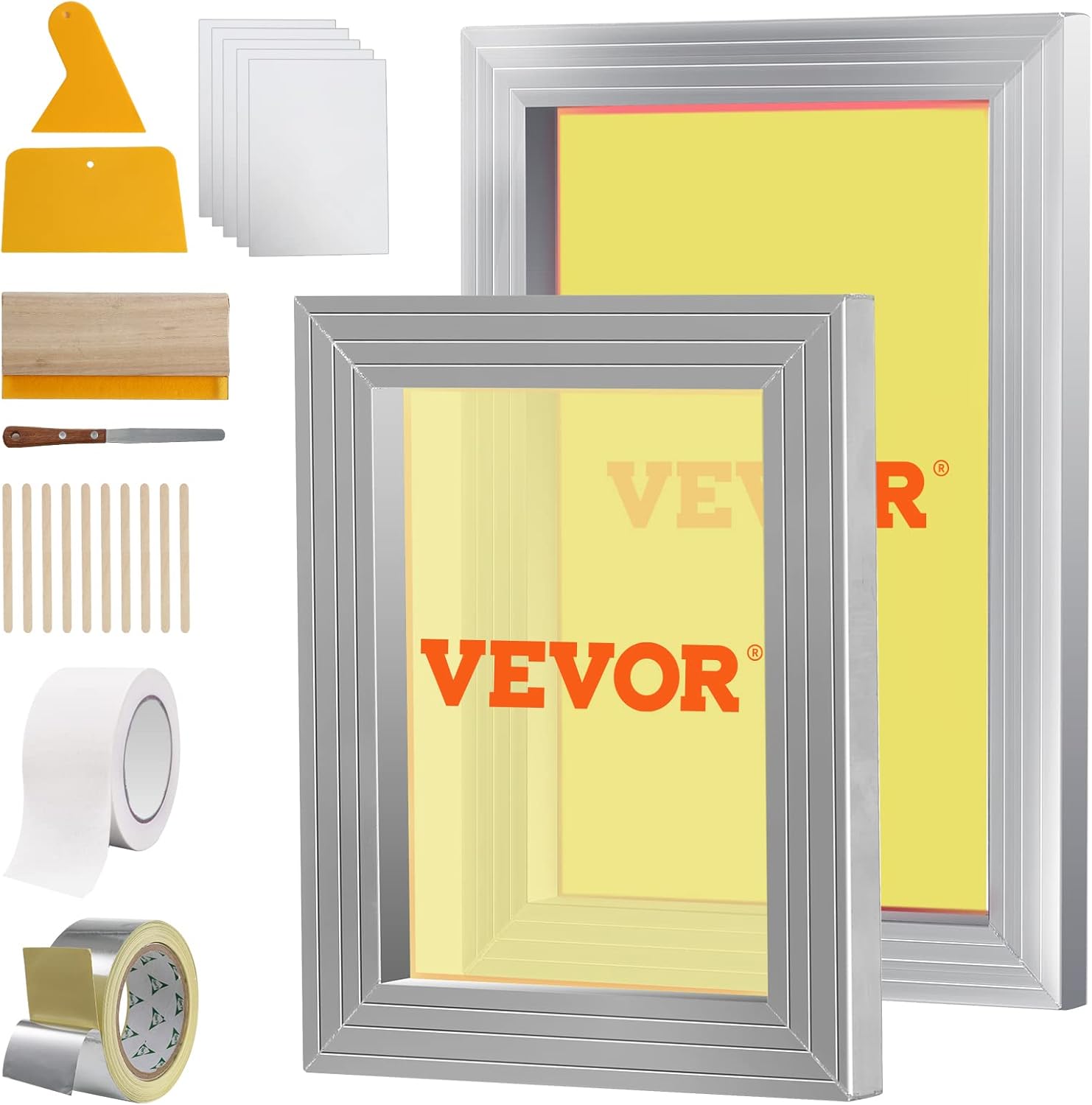 Screen Printing Kit, 2 Pieces Aluminum Silk Screen Printing Frames 8x10/10x14in 110 Count Mesh, 2 Tapes and Screen