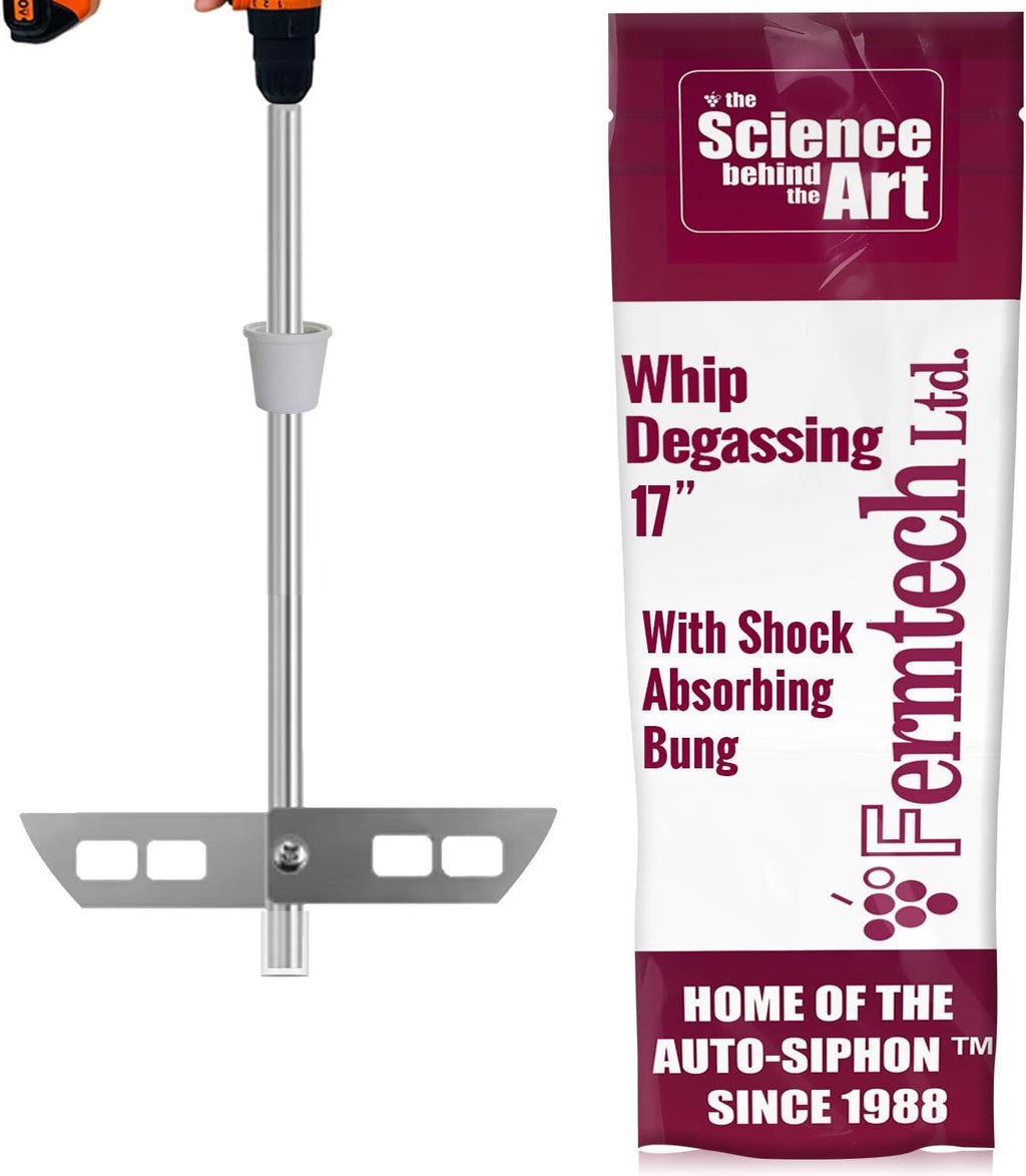 17" Stainless Steel Degassing Whip Stirrer Wand with Paddle Degasser for Wine Making, Homebrewing, Craft Brew &