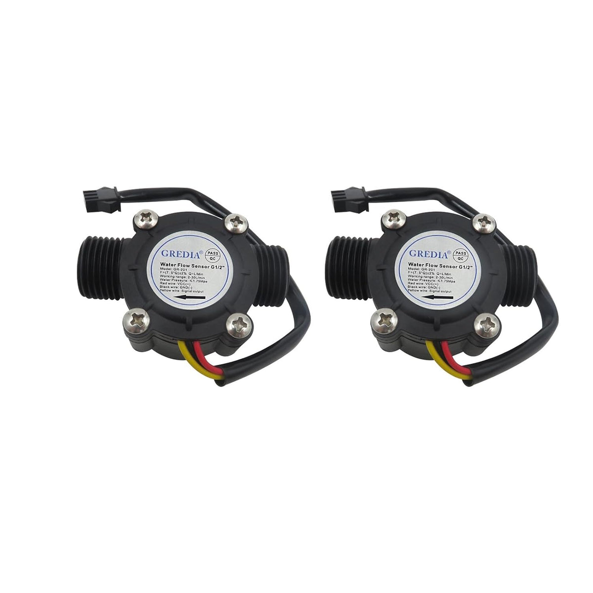 1/2" Water Flow Sensor Food-Grade Switch Hall Effect Flowmeter Fluid Meter Counter 1-30L/min (Pack of 2）